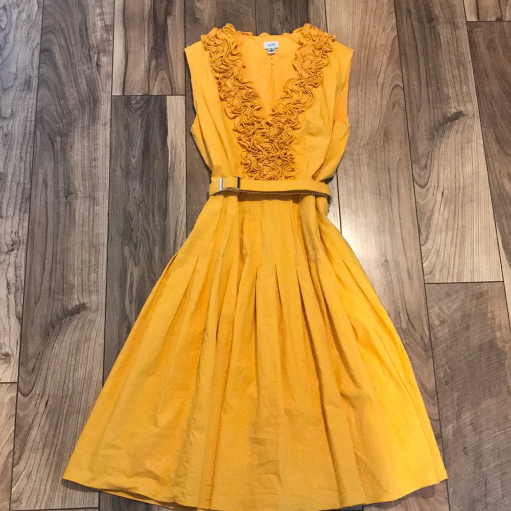 CACHE mustard midi dress